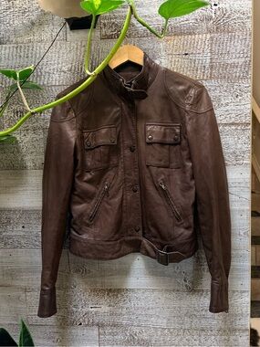 BiBi Firenze | Italian Leather Buttery Soft Moto Jacket - Brown, Women's 46/M/8